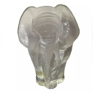VTG Royal Krona Jonasson Clear Crystal Elephant Sculpture Signed 5.5" Sweden